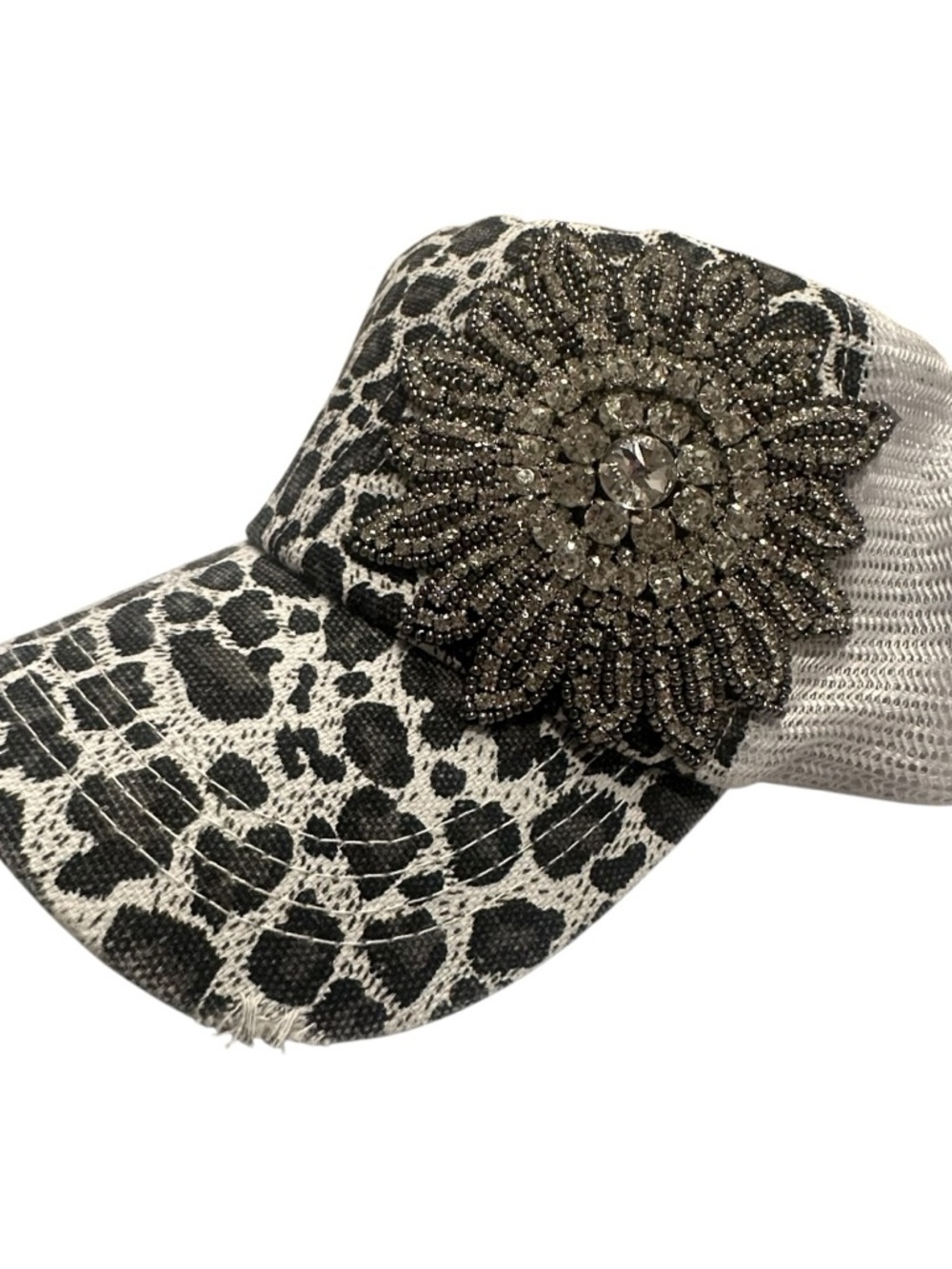 Alabama Girl Black & White Leopard Print Women's Cap with Crystal Flower Accent - Picture 3 of 6